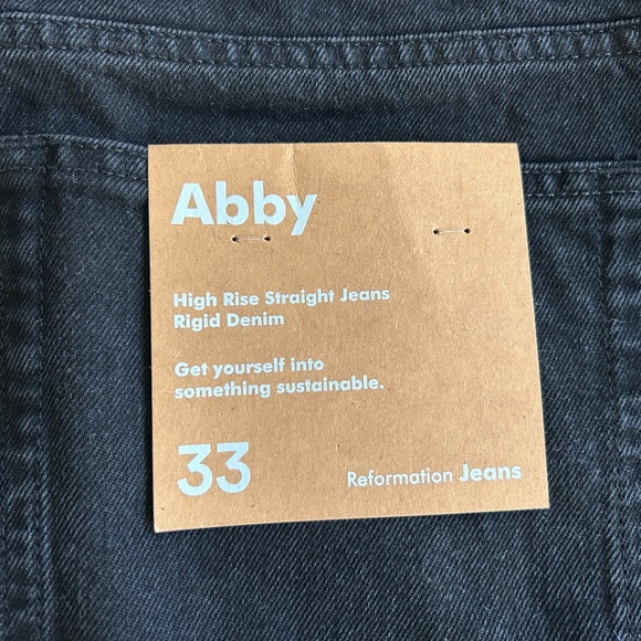 NWT Reformation Abby High Rise Straight Black Jeans, sz 33 - Picture 4 of 9